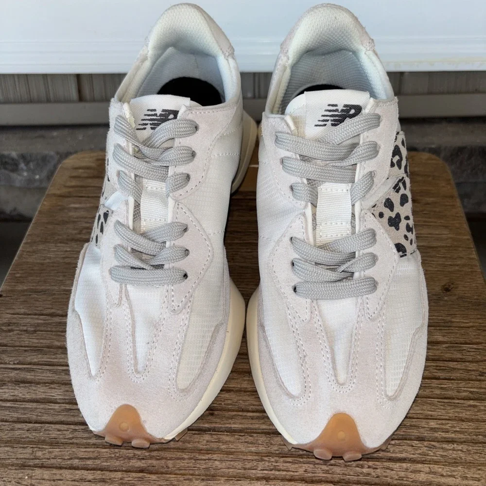 New Balance 327 Off White Moonbeam Leopard Beige Cream Suede  Size 5.5/38 EUC!